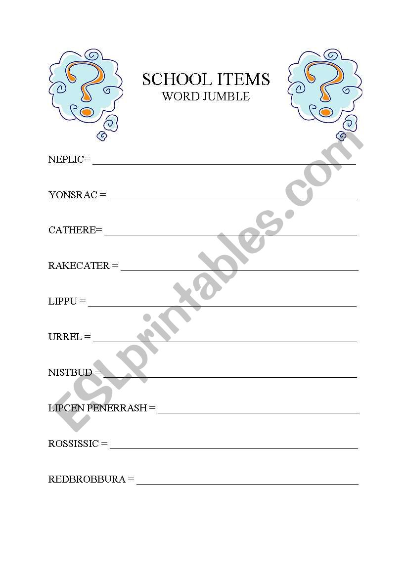 School - wordjumble worksheet