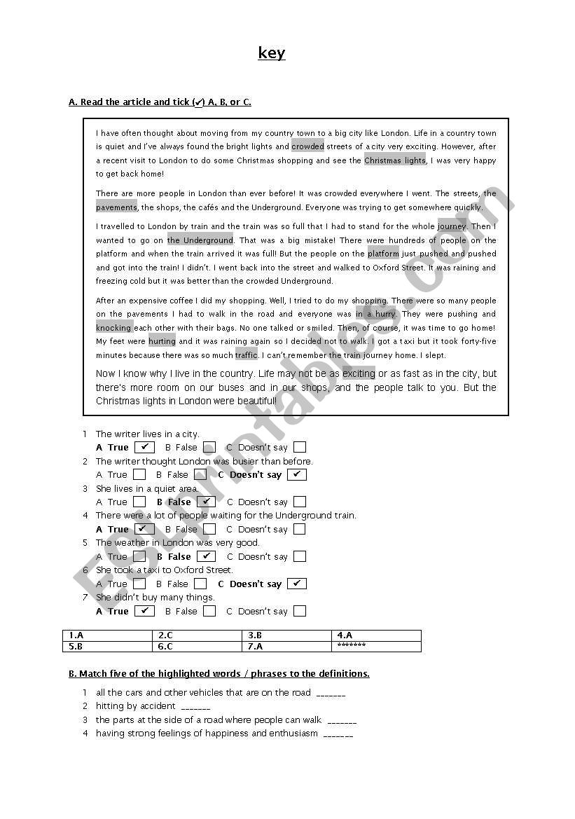 10 th classes exam KEY worksheet