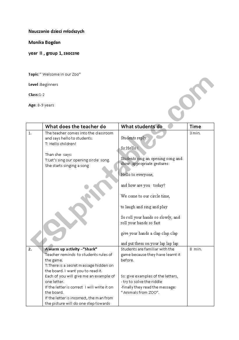 Lesson about the animals worksheet