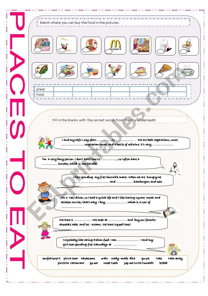 places to eat worksheet