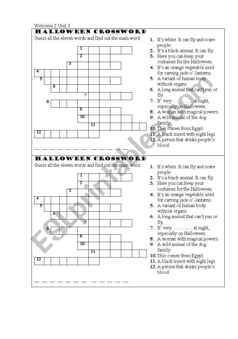 Halloween crossword worksheet