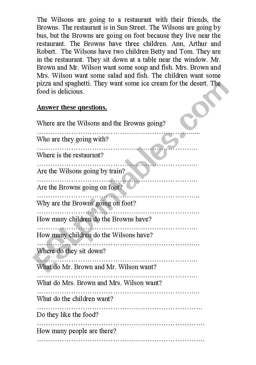 the Wilsons and the Browns worksheet