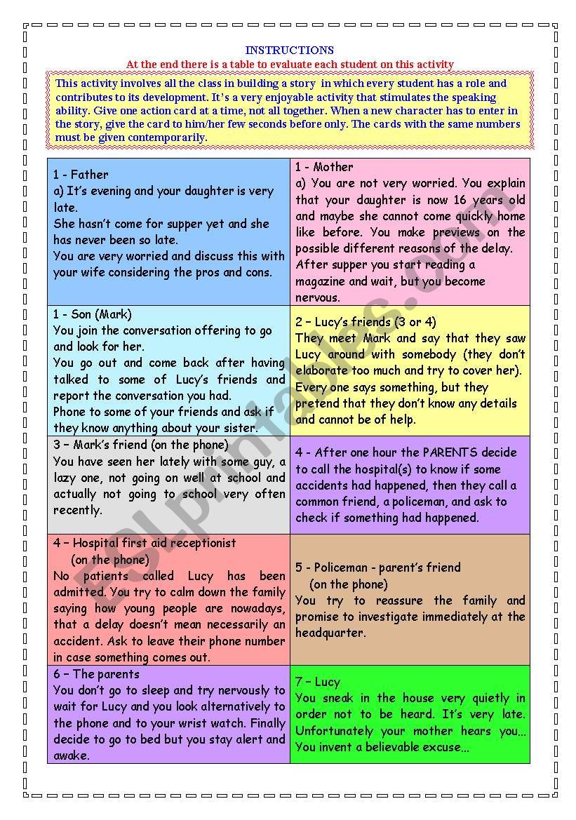 Story building cards worksheet