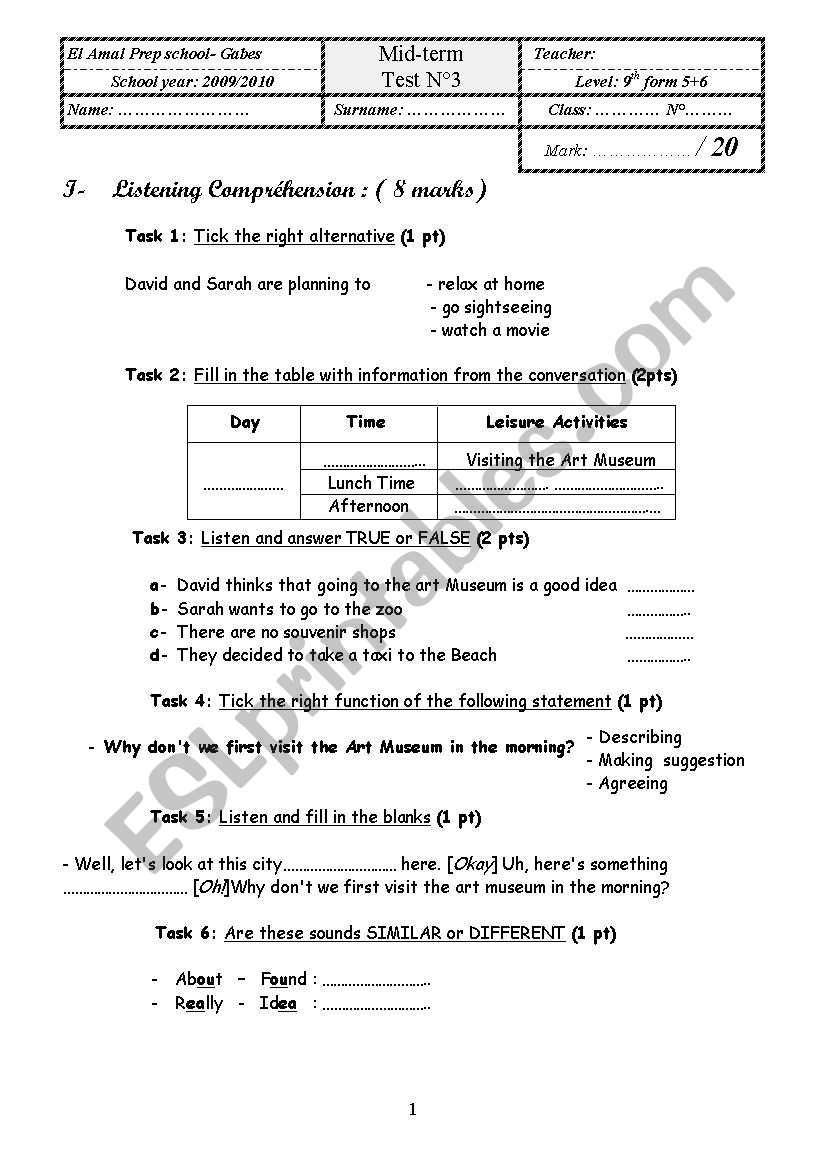 3rd term exam worksheet