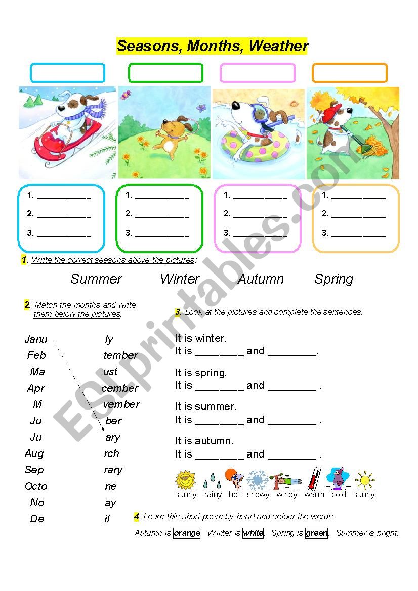 SEASONS MONTHS WEATHER worksheet