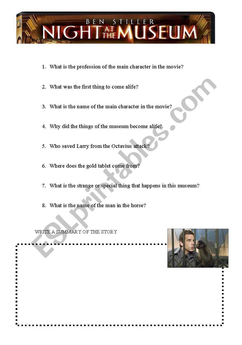 NIGHT IN THE MUSEUM 1 worksheet