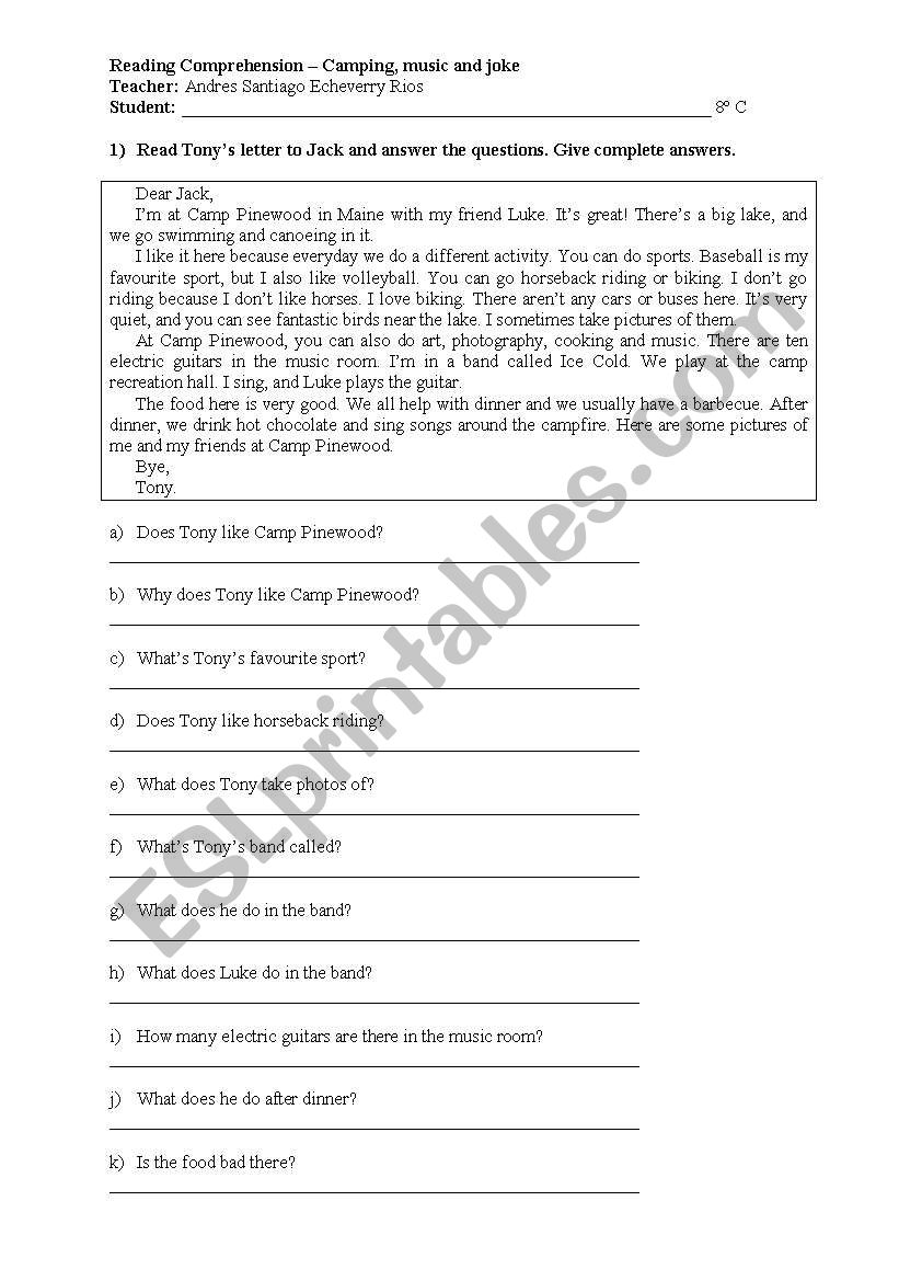 Reading Comprehension Present worksheet