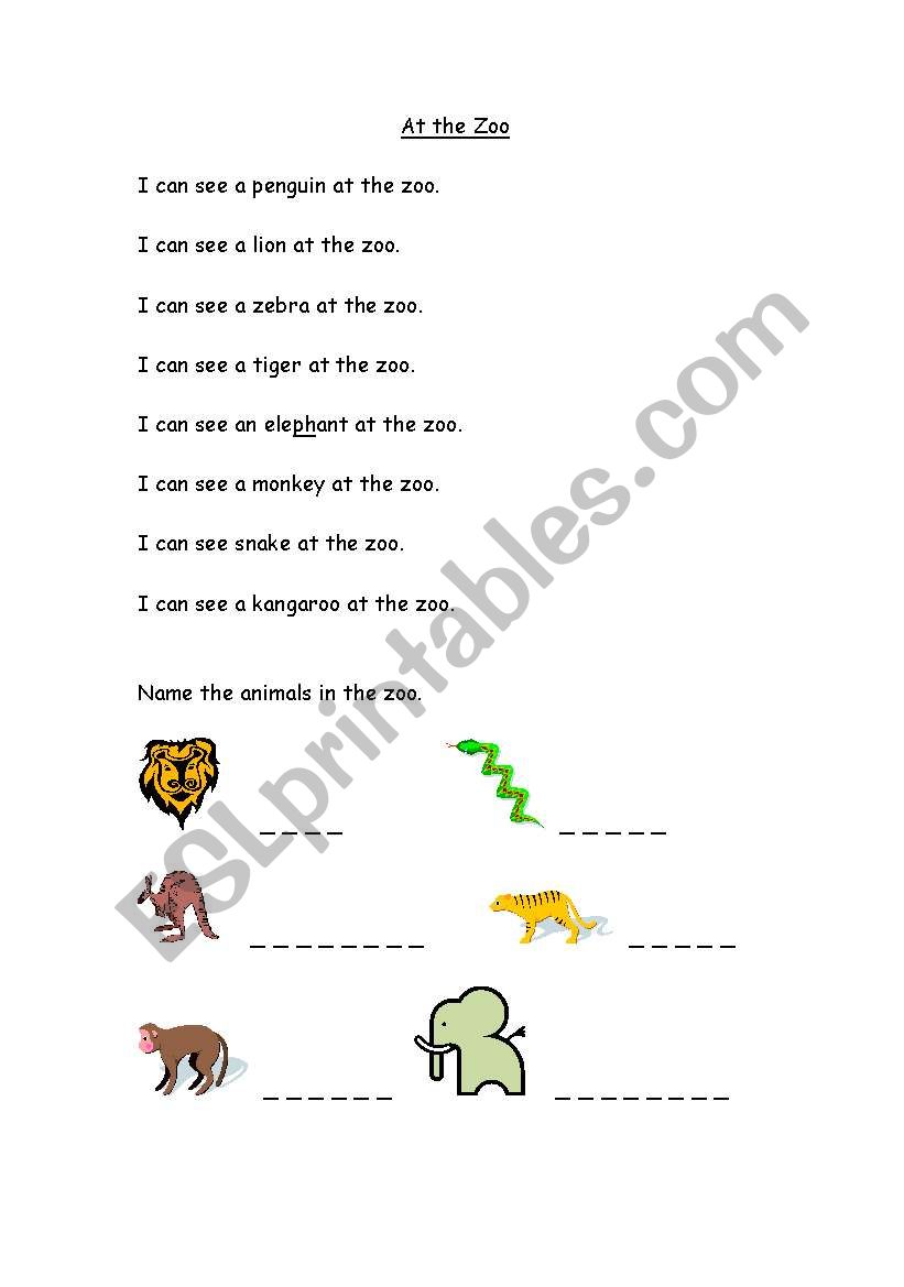 At the zoo worksheet