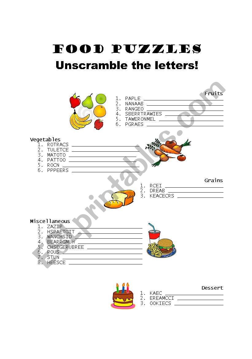 Foods: Unscramble the letters!