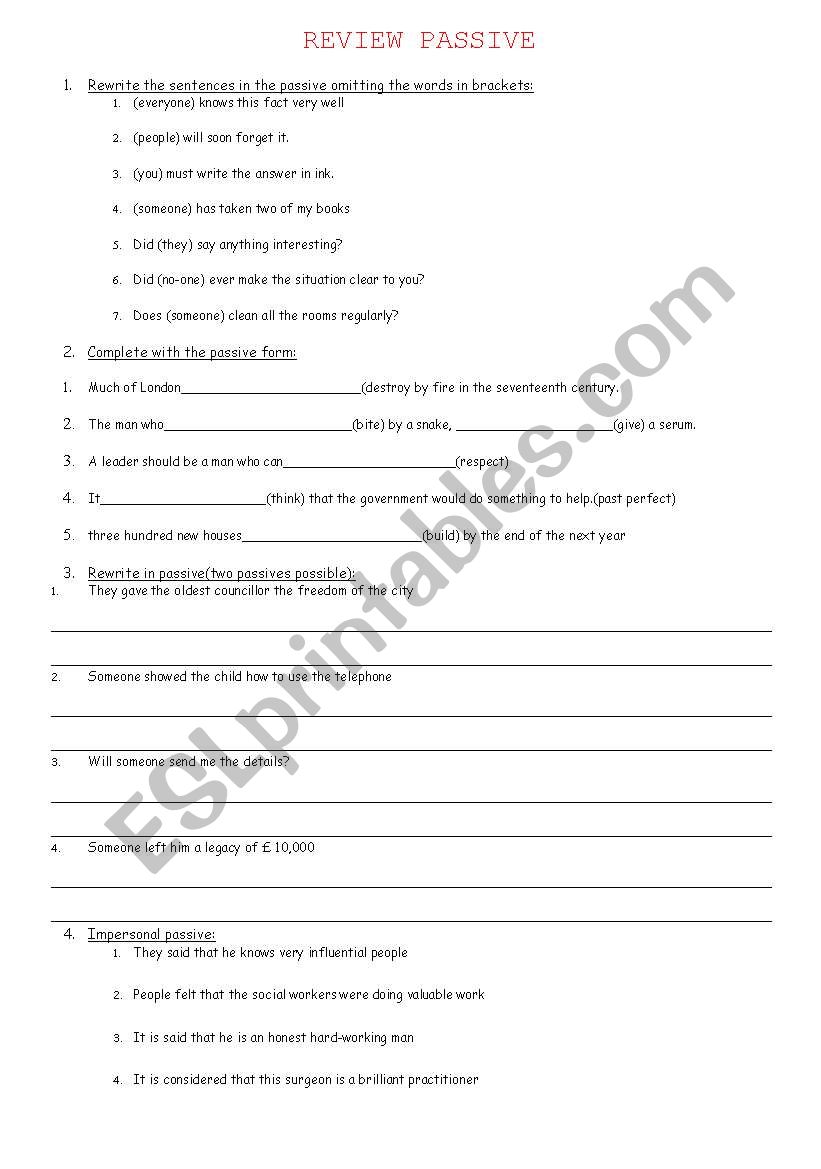 REVIEW PASSIVE worksheet