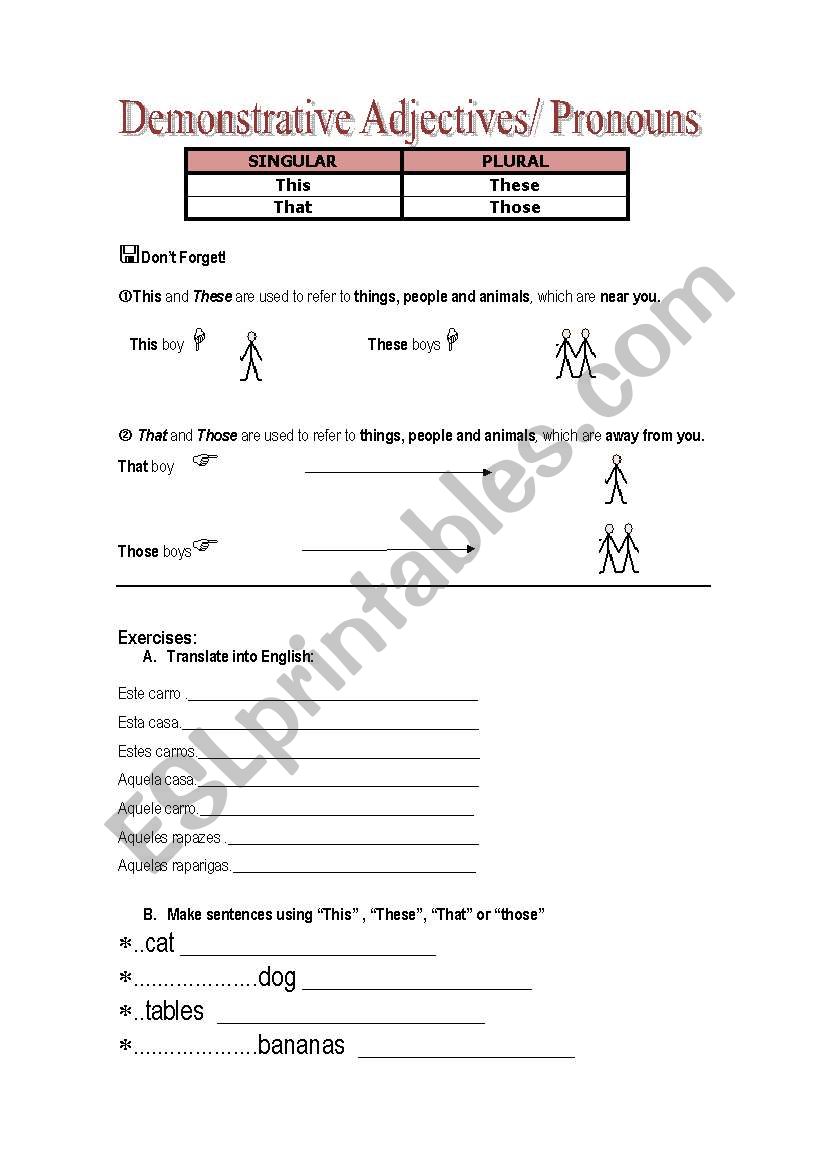 demonstratives worksheet