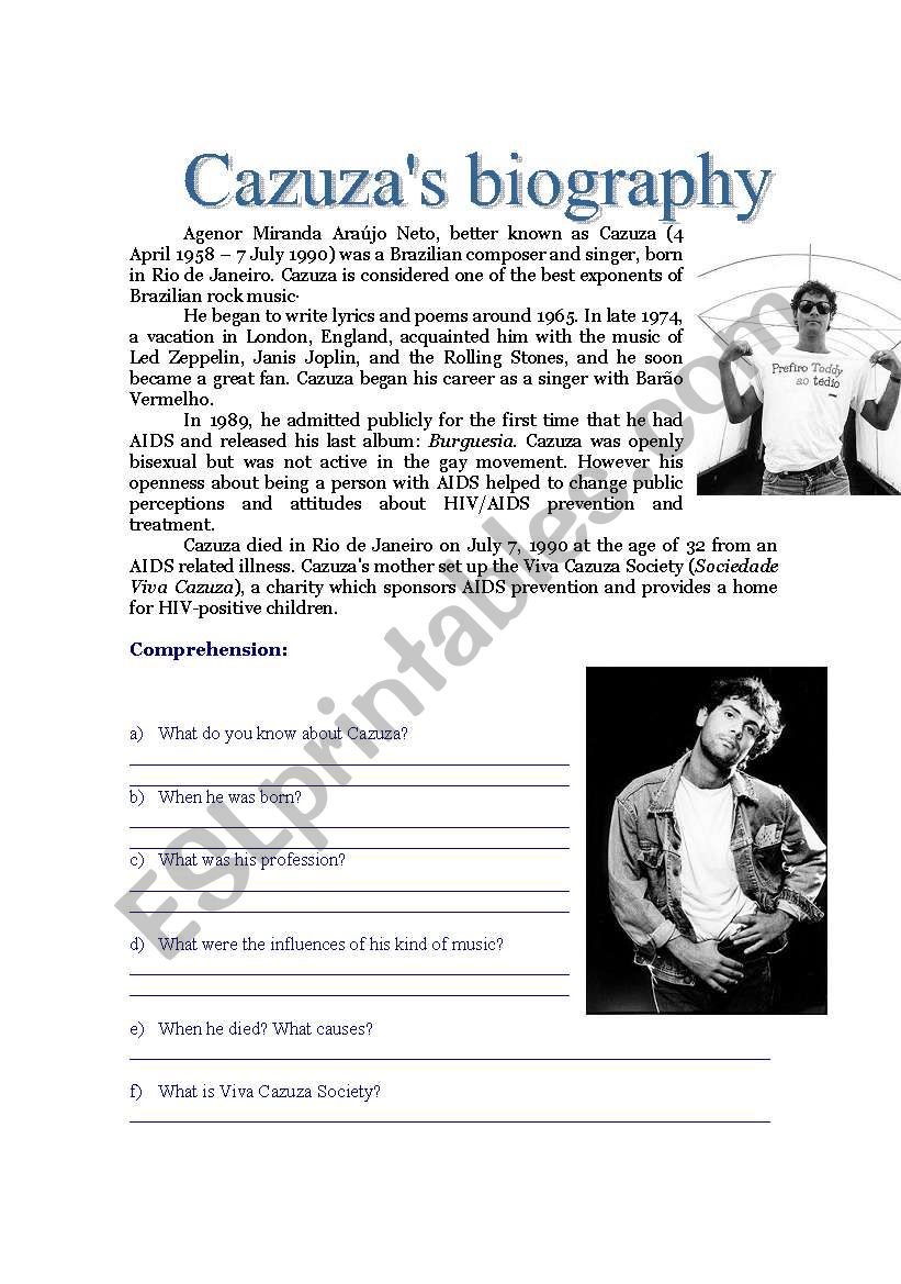 Cazuza Biography worksheet