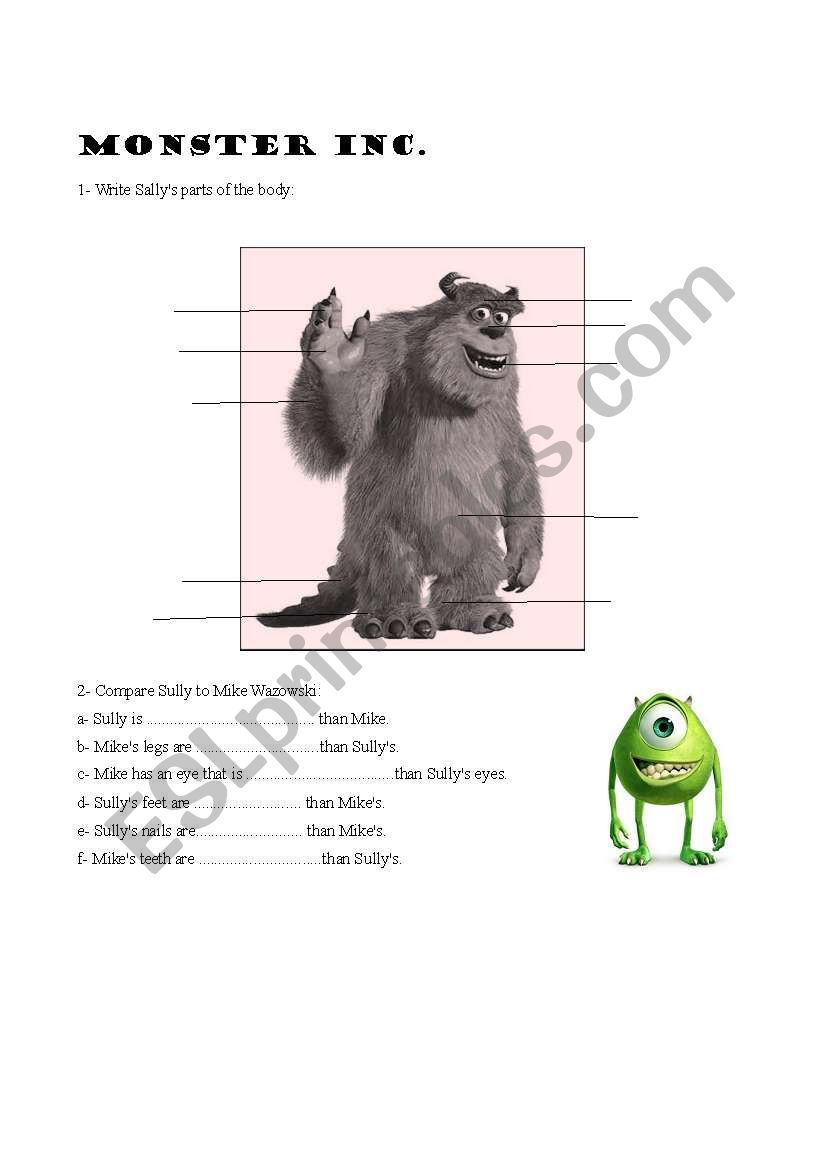 Monster Inc, Parts of the body & comparative form of adjs