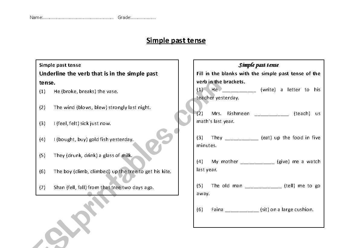 Simple past tense worksheet