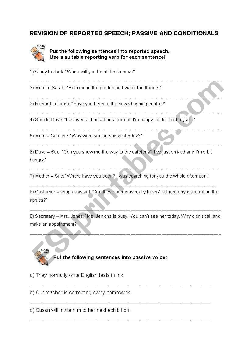 Reported speech, Passive and Conditionals