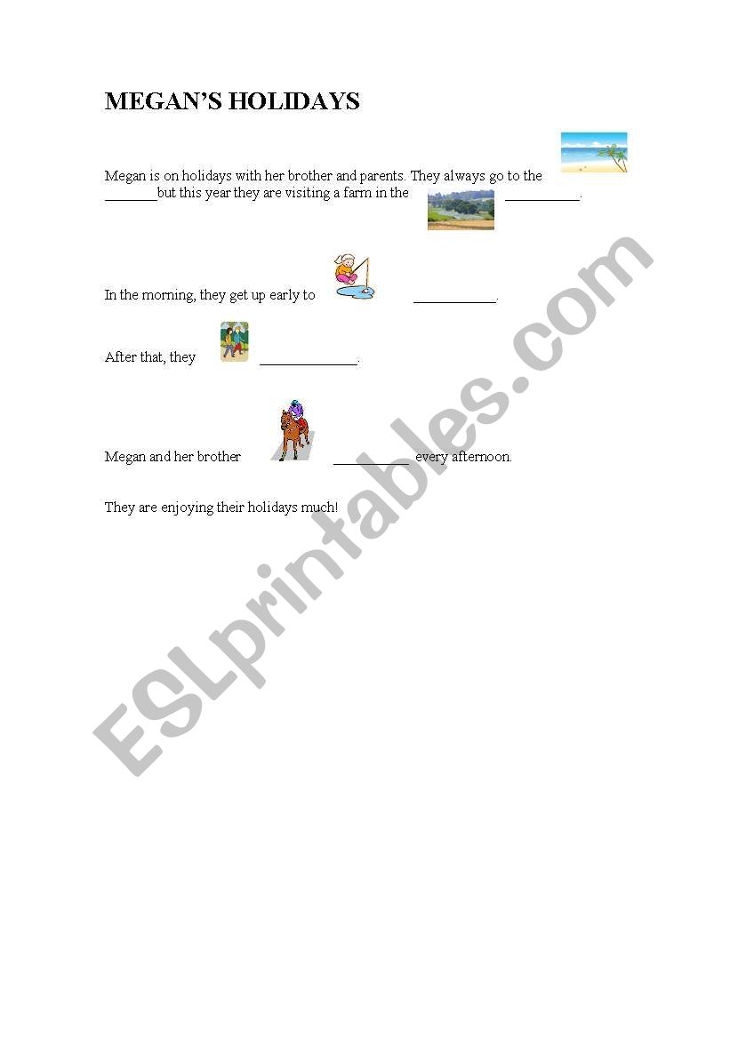 megans holidays worksheet