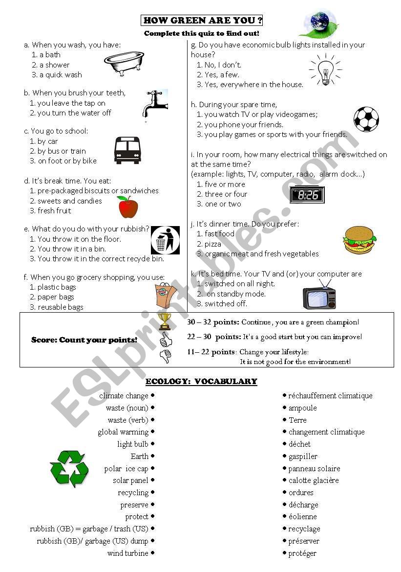 How green are you? quiz + vocabulary