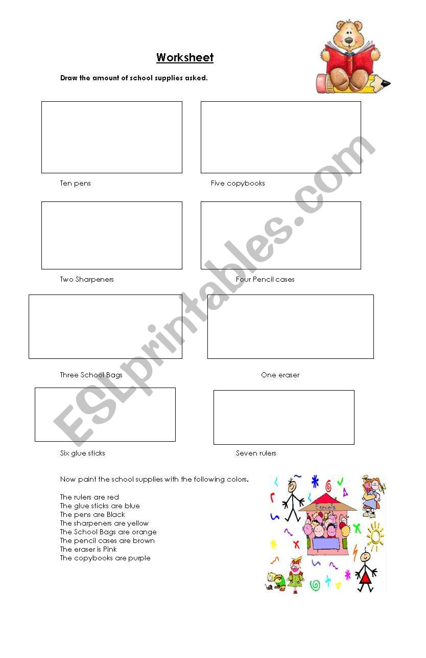 School supplies worksheet