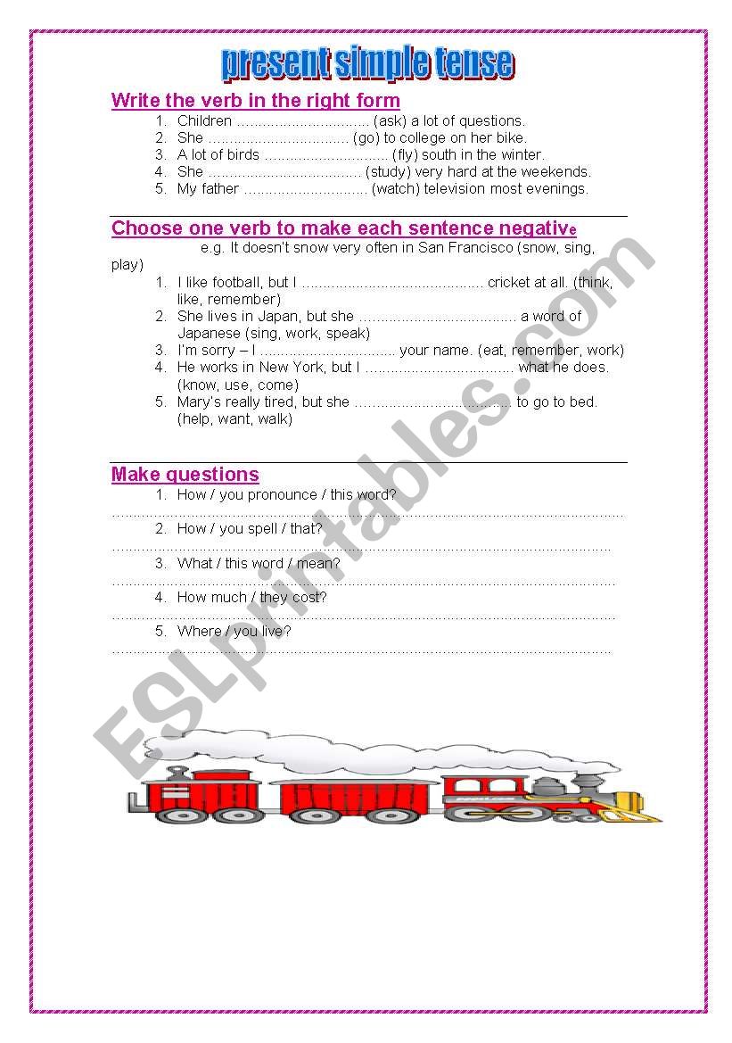 present simple tense worksheet