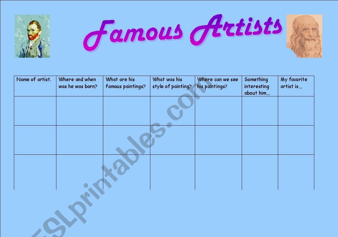 Famous Artists worksheet