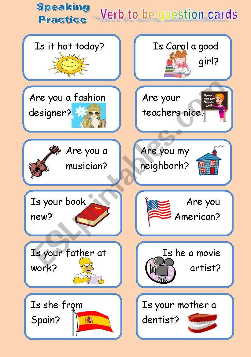 Verb to be Question Cards worksheet