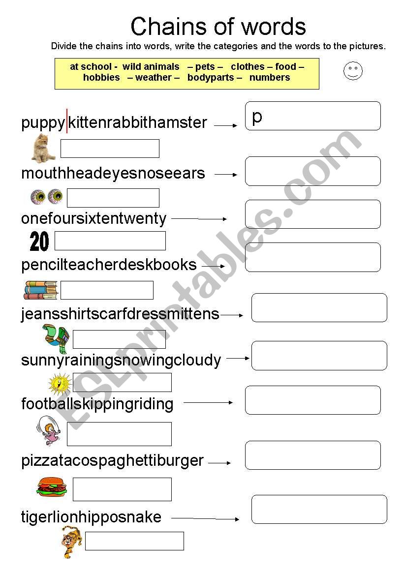 Chains of words worksheet