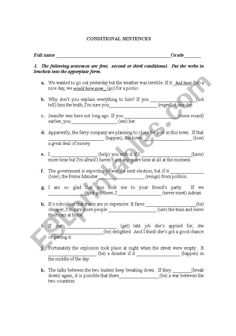 CONDITIONALS worksheet