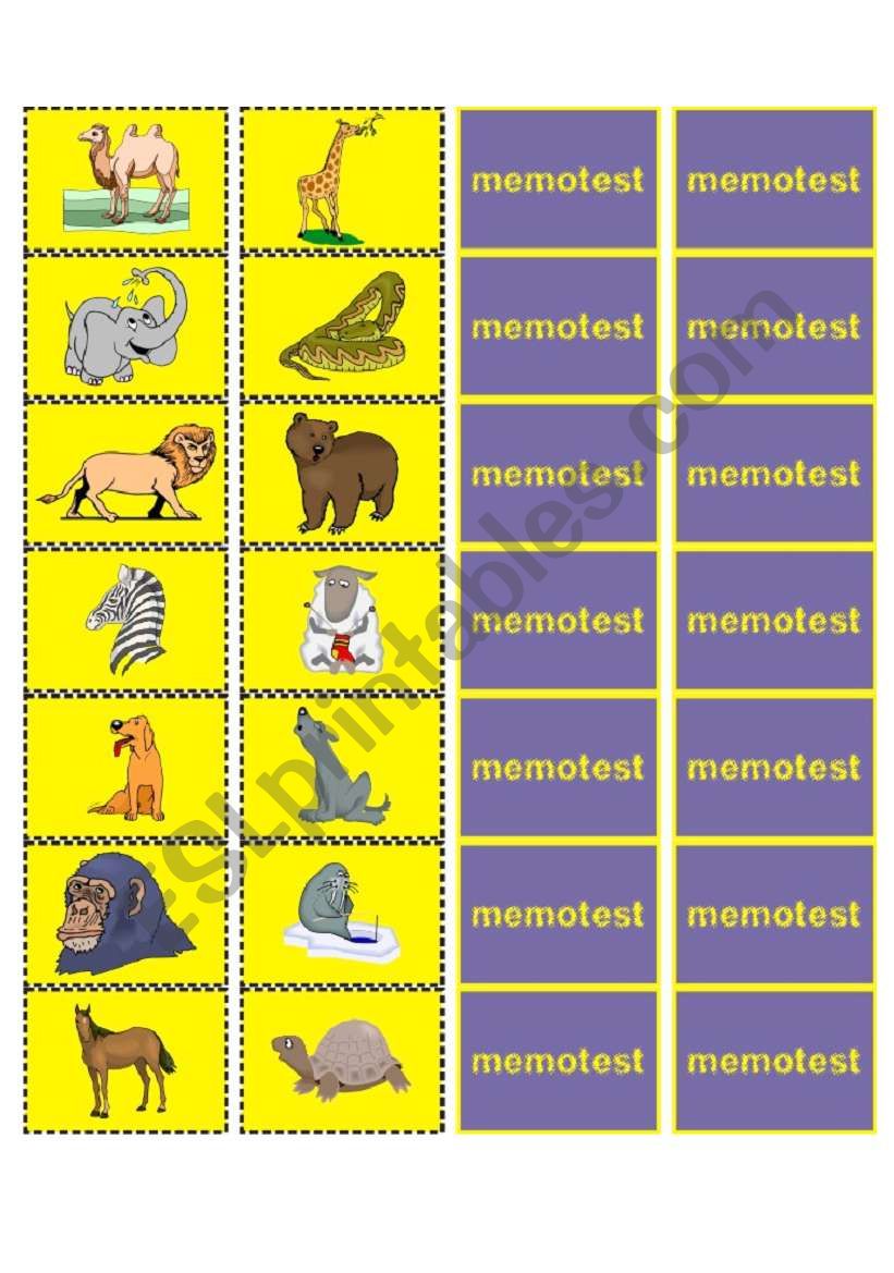 Memotest on Animals worksheet