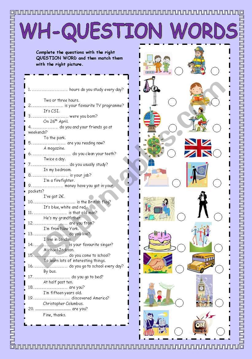 wh question words esl worksheet by aloga
