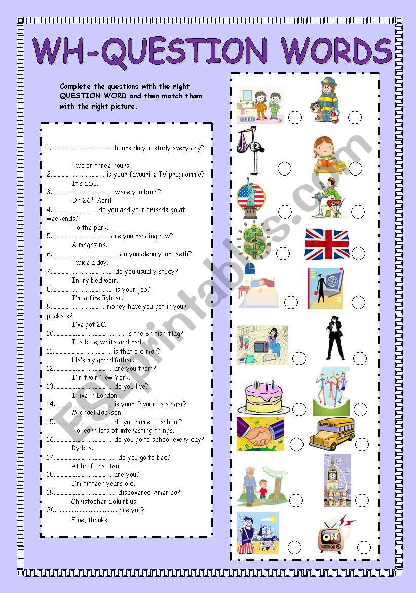 Wh question words ESL worksheet by aloga