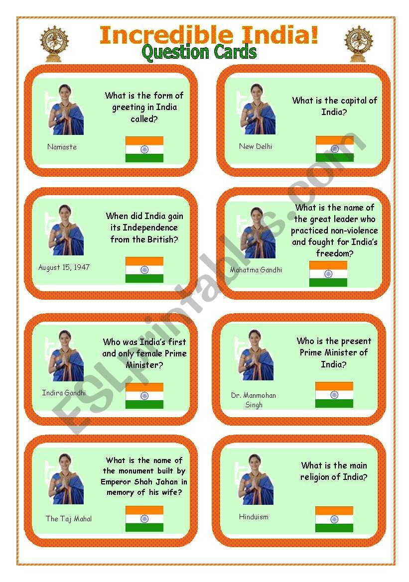 Incredible India! - Question Cards