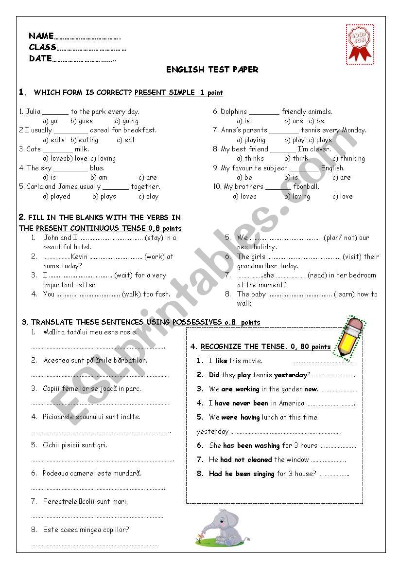 TEST PAPER INTERMEDIATE SS worksheet