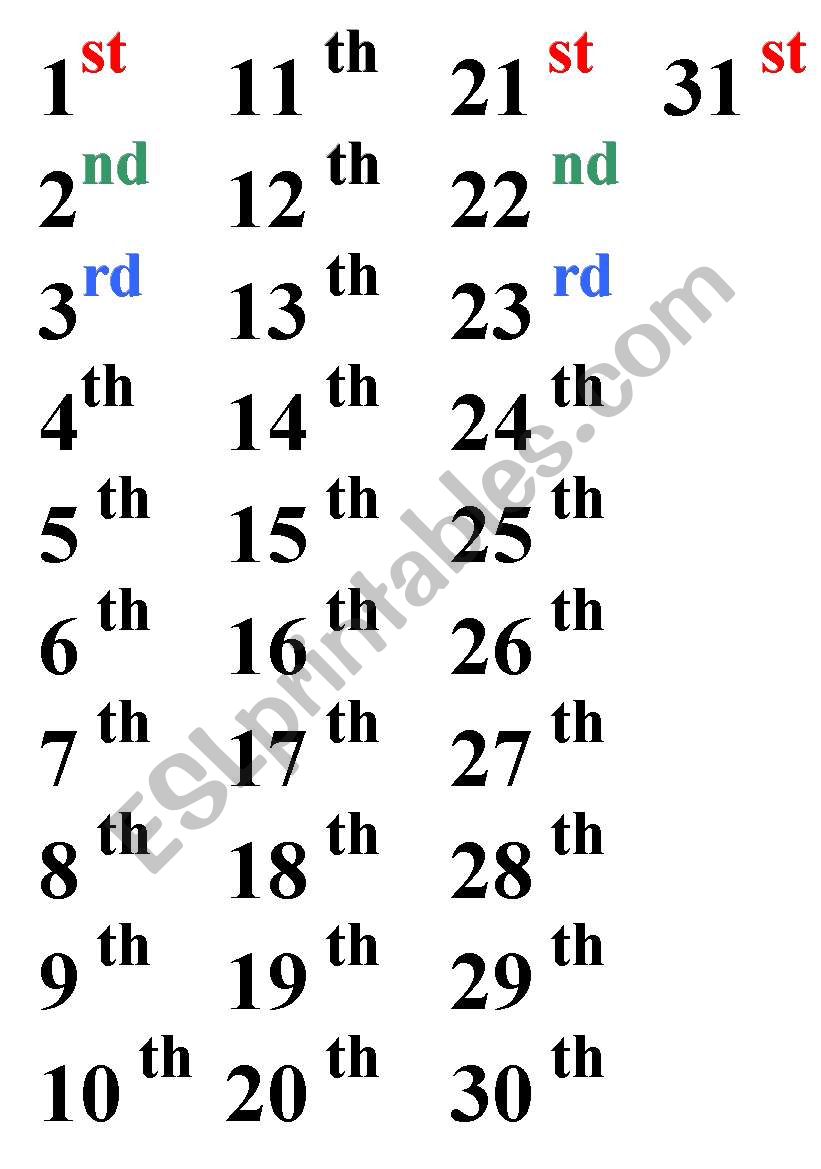 numbers for date worksheet