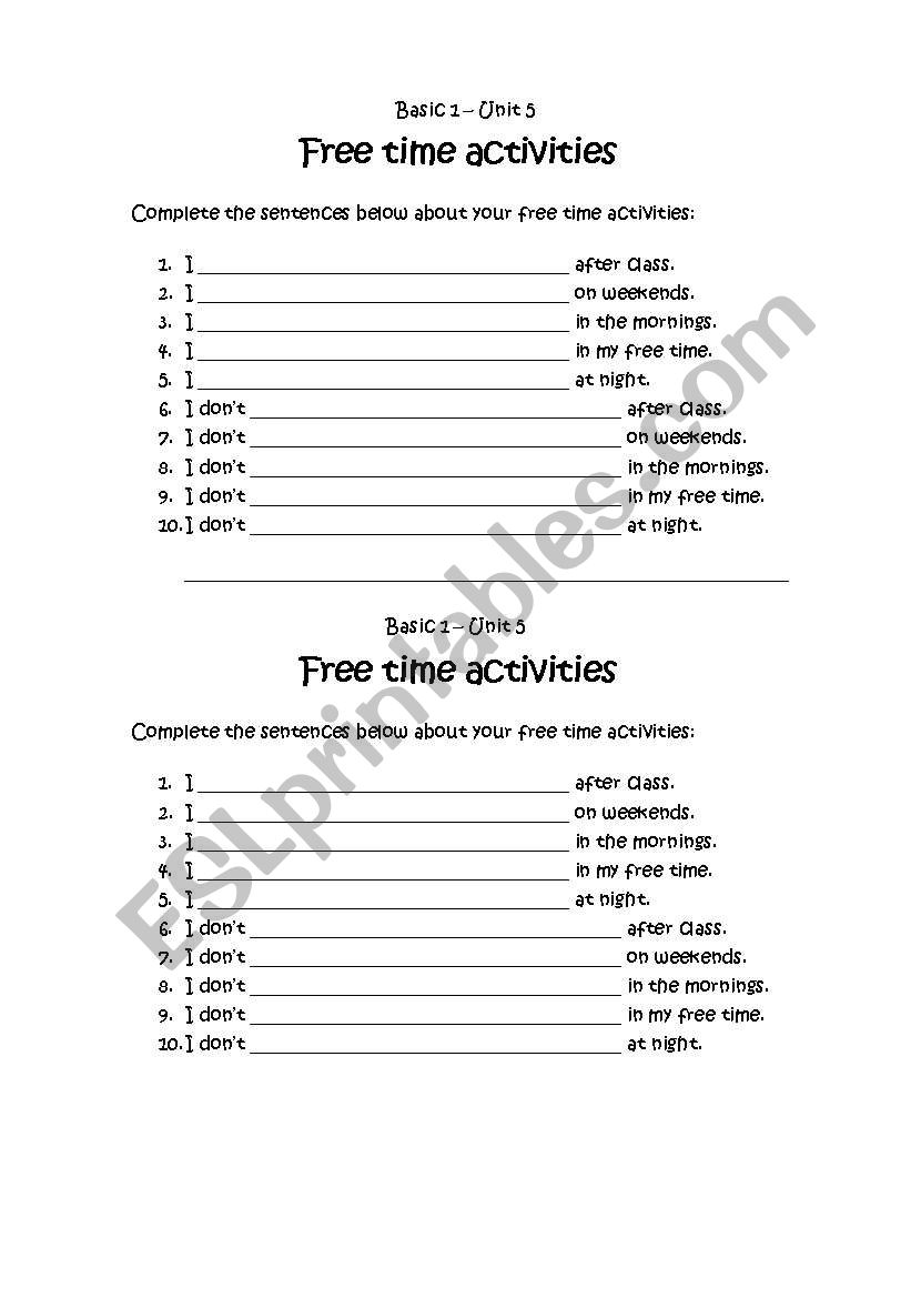 FREE TIME ACTIVITIES worksheet