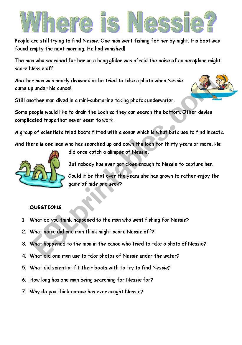 where is Nessie? worksheet