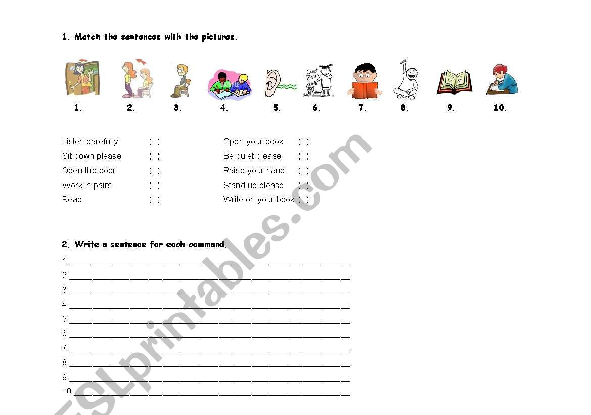 Commands and instructions worksheet