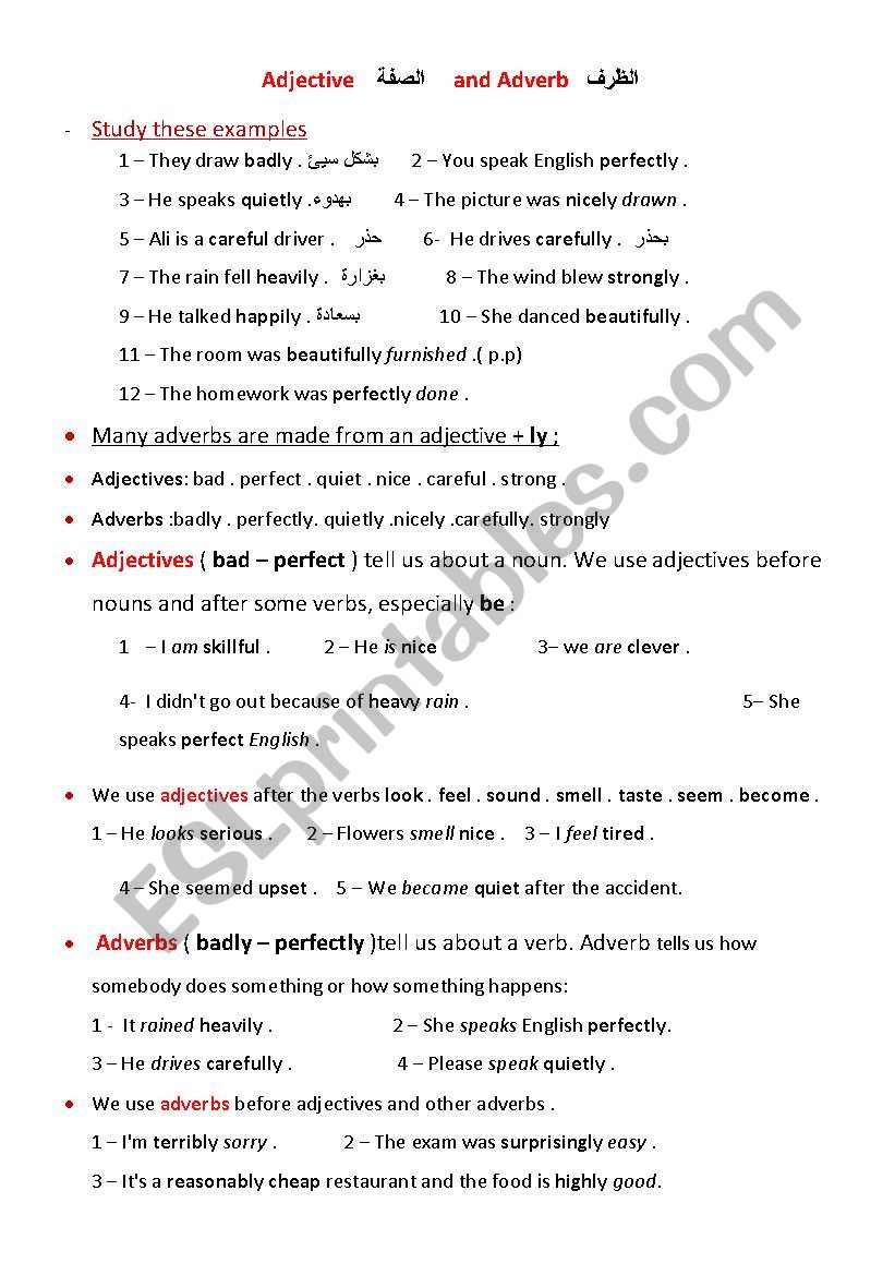 Adjectives and adverbs worksheet
