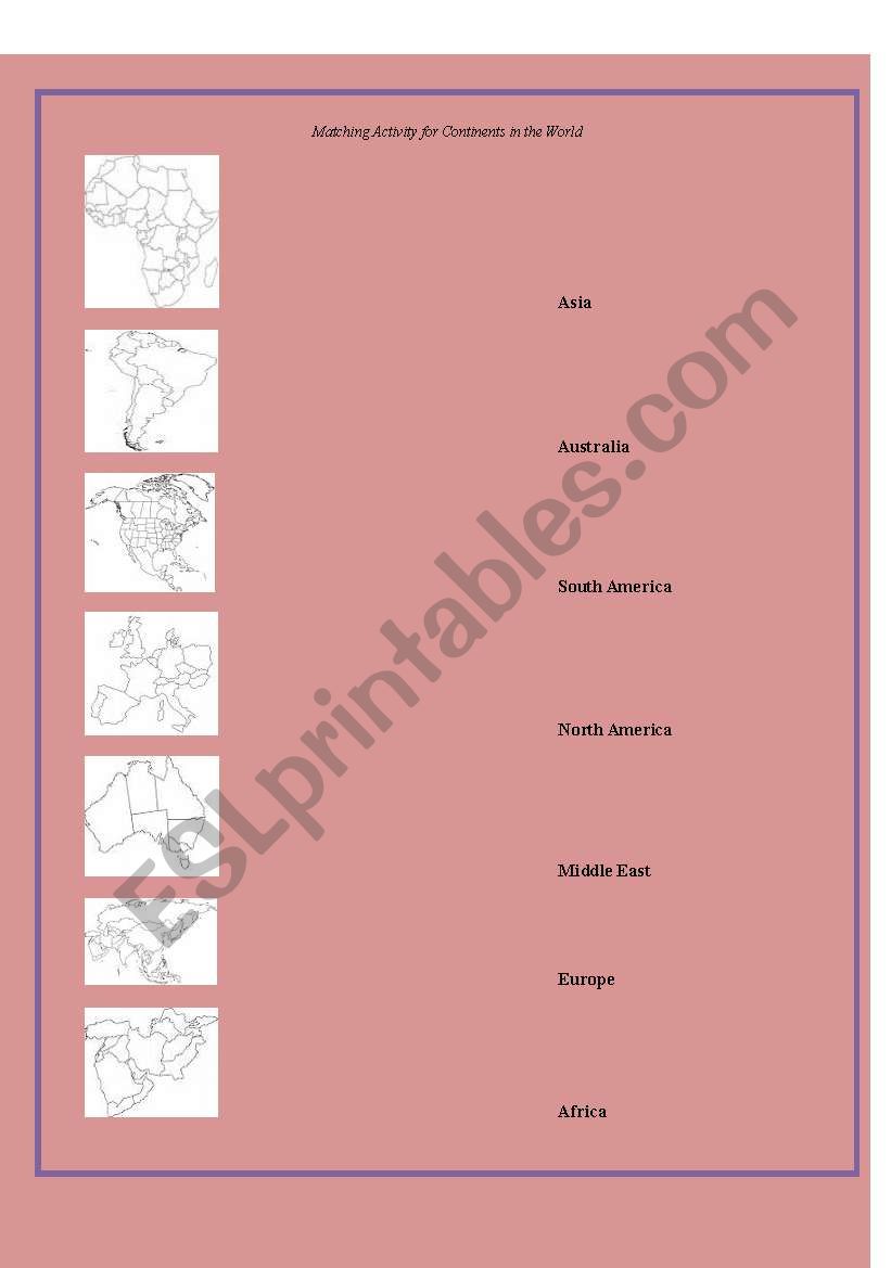 Matching Continents worksheet