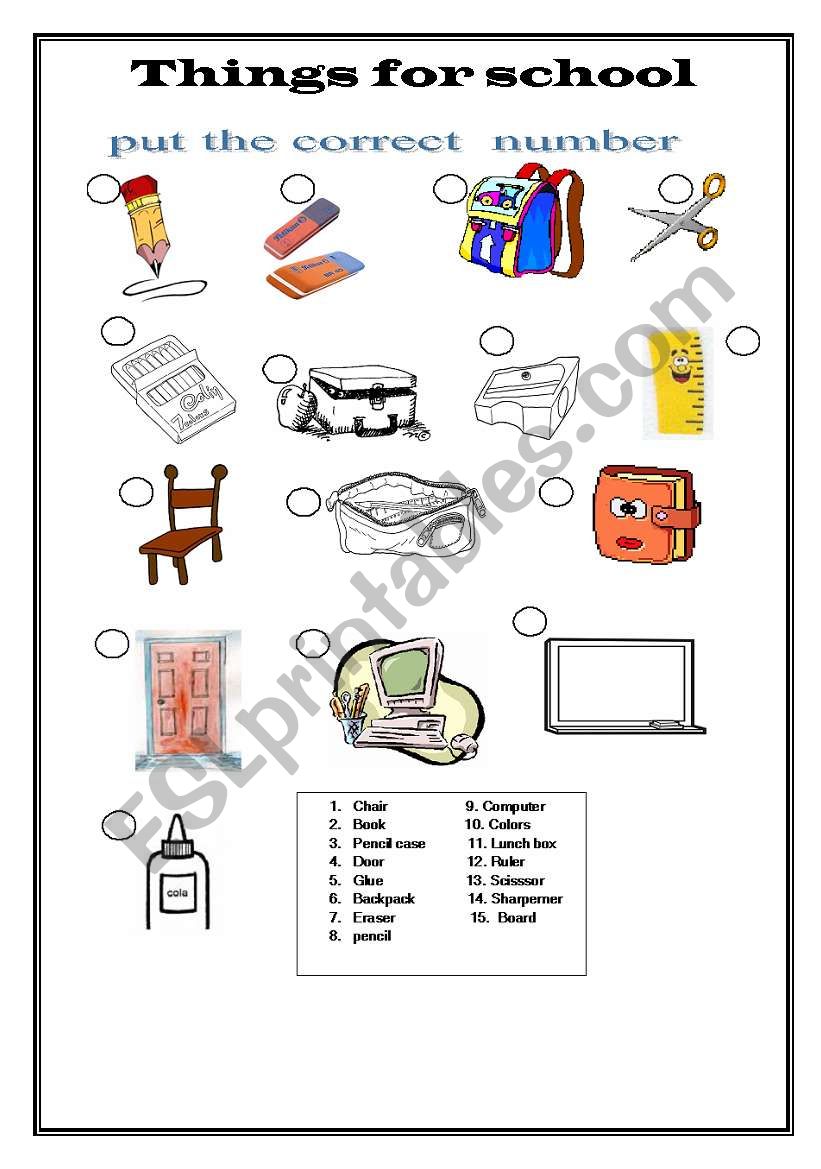 things for school worksheet