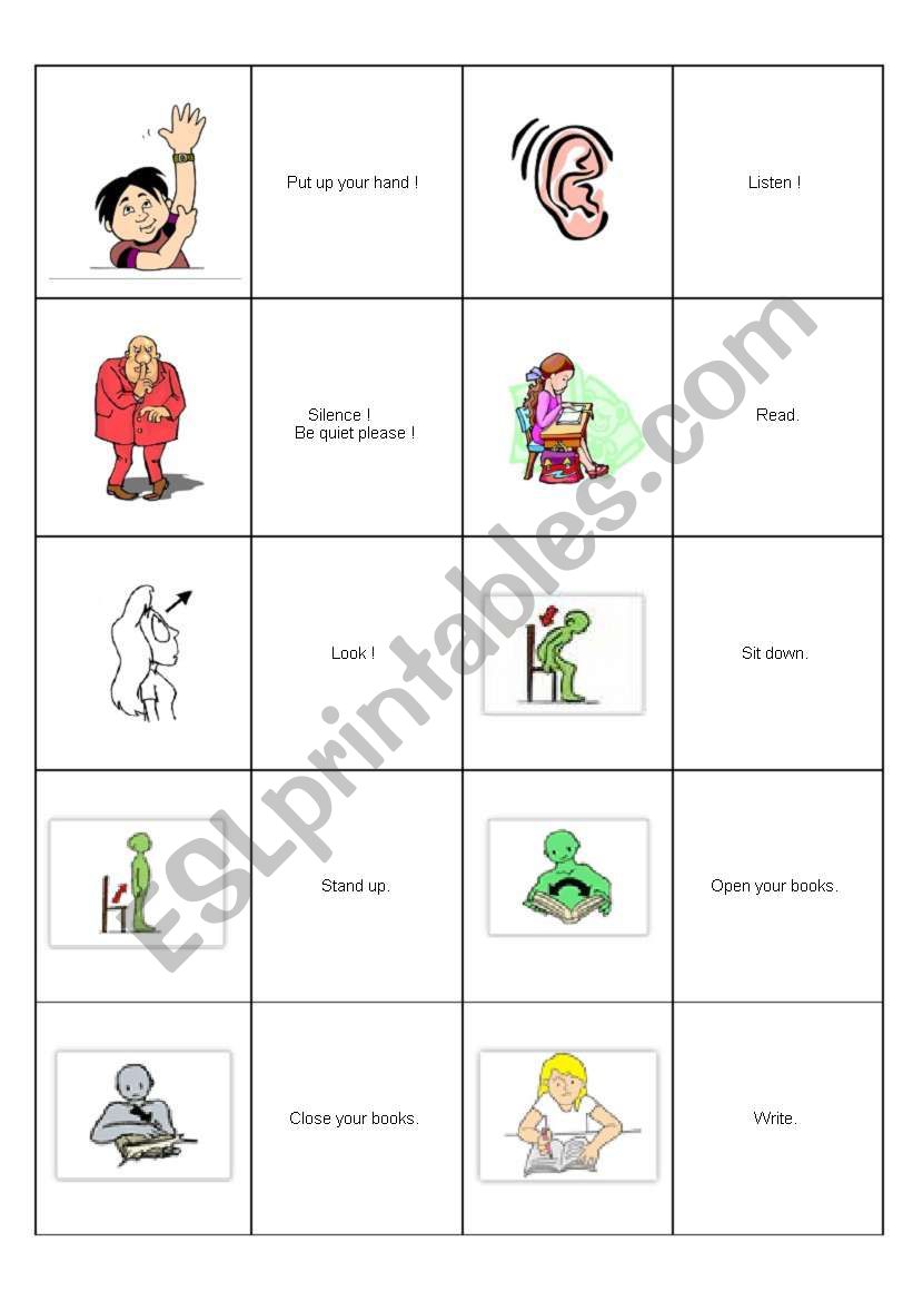 Classroom Instructions Memory Game