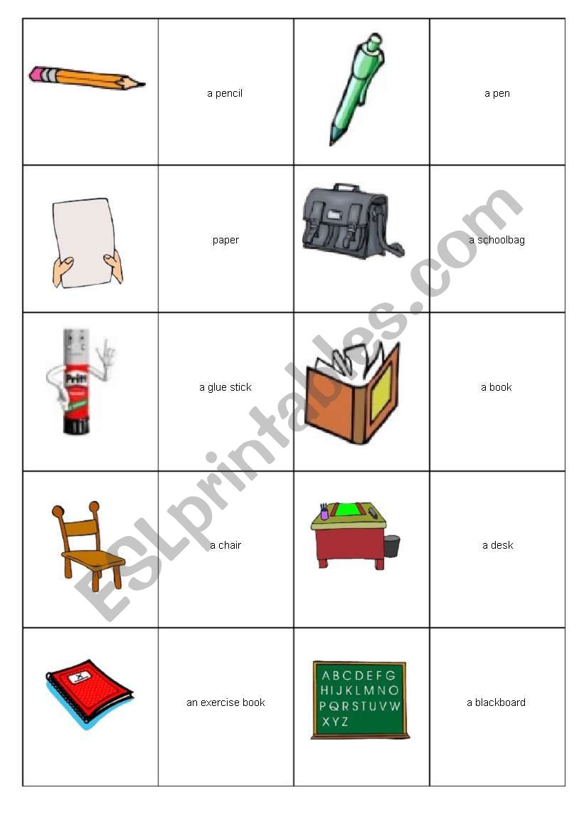 Classroom Items Memory Game worksheet