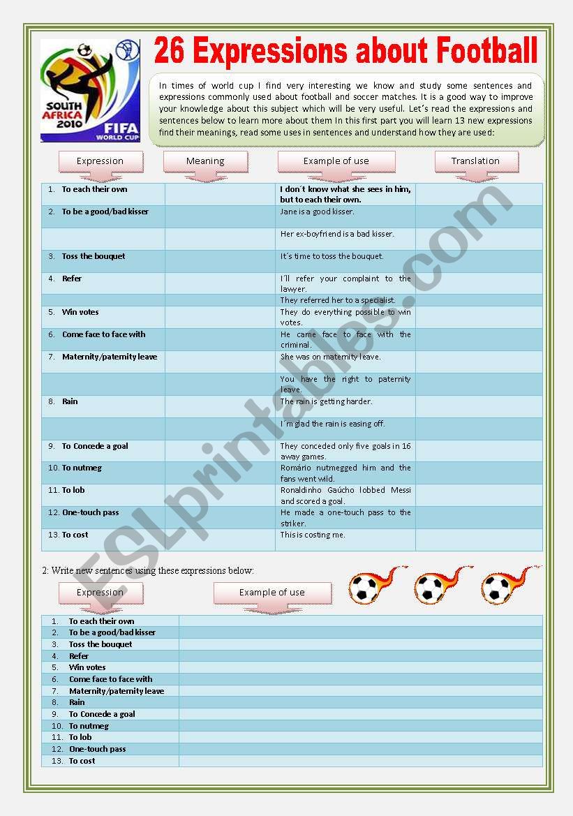 26 IDIOMS & EXPRESSIONS related to FOOTBALL & SOCCER - 5 EXERCISES + 9 Curiosities + Vocabulary Study