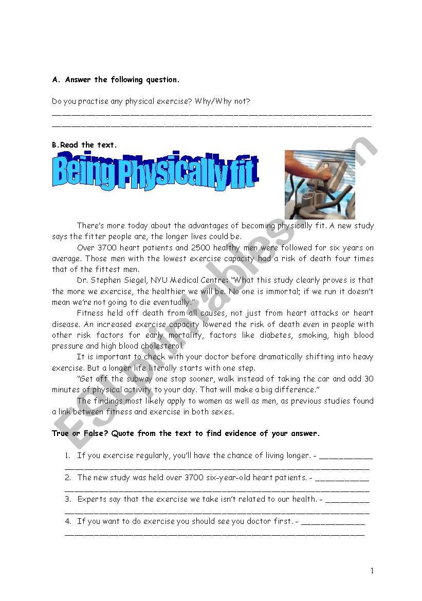 Fitness and well being worksheet