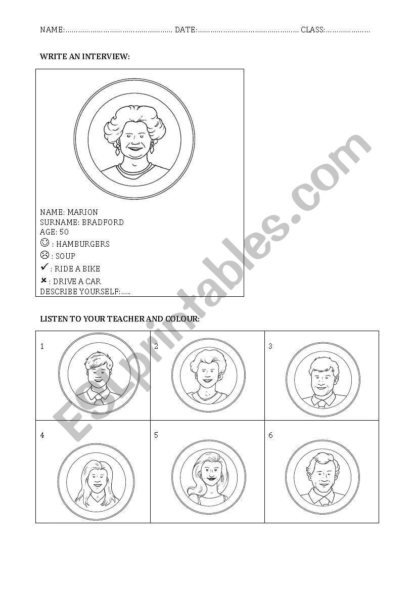 TEST  FACES- WRITE AN INTERVIEW - personal information