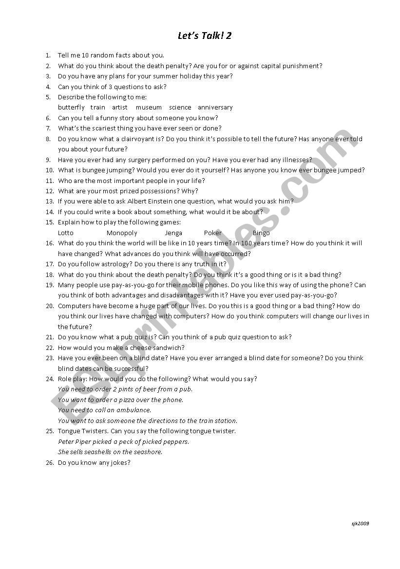 Lets Talk 2! worksheet