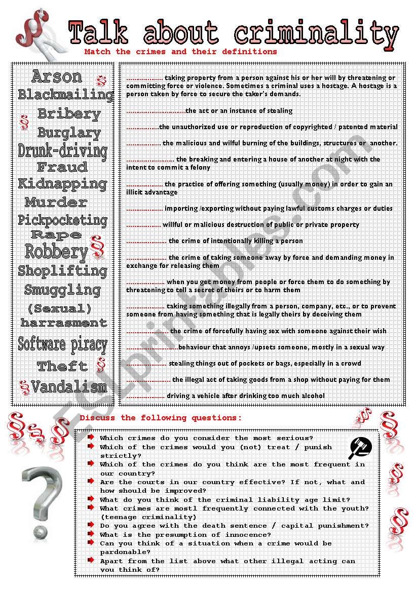 Crimes vocabulary worksheet