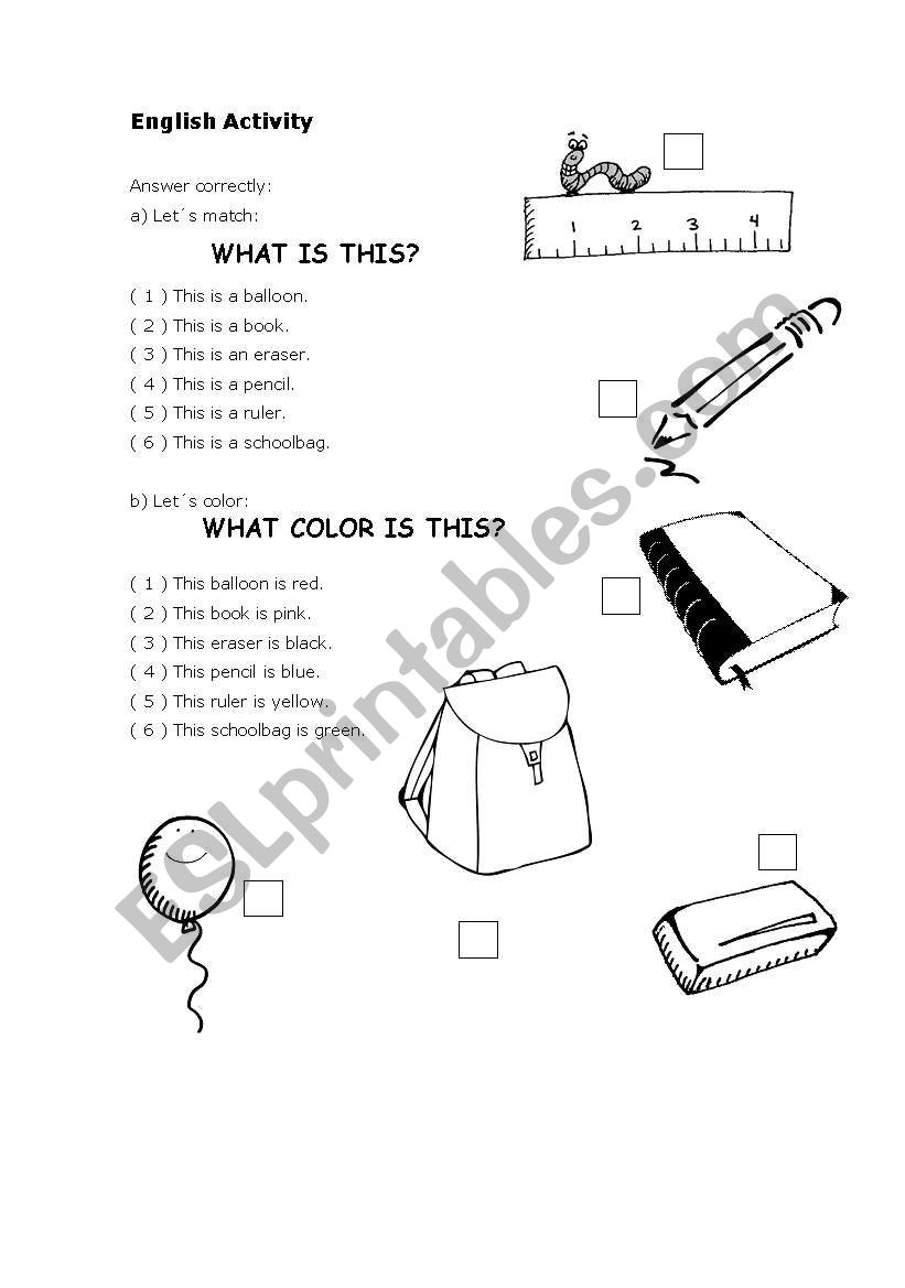 School Objects worksheet