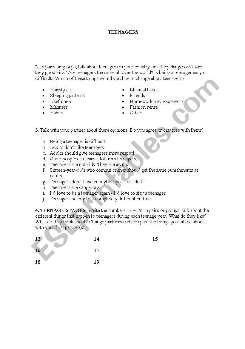 Teenagers. worksheet