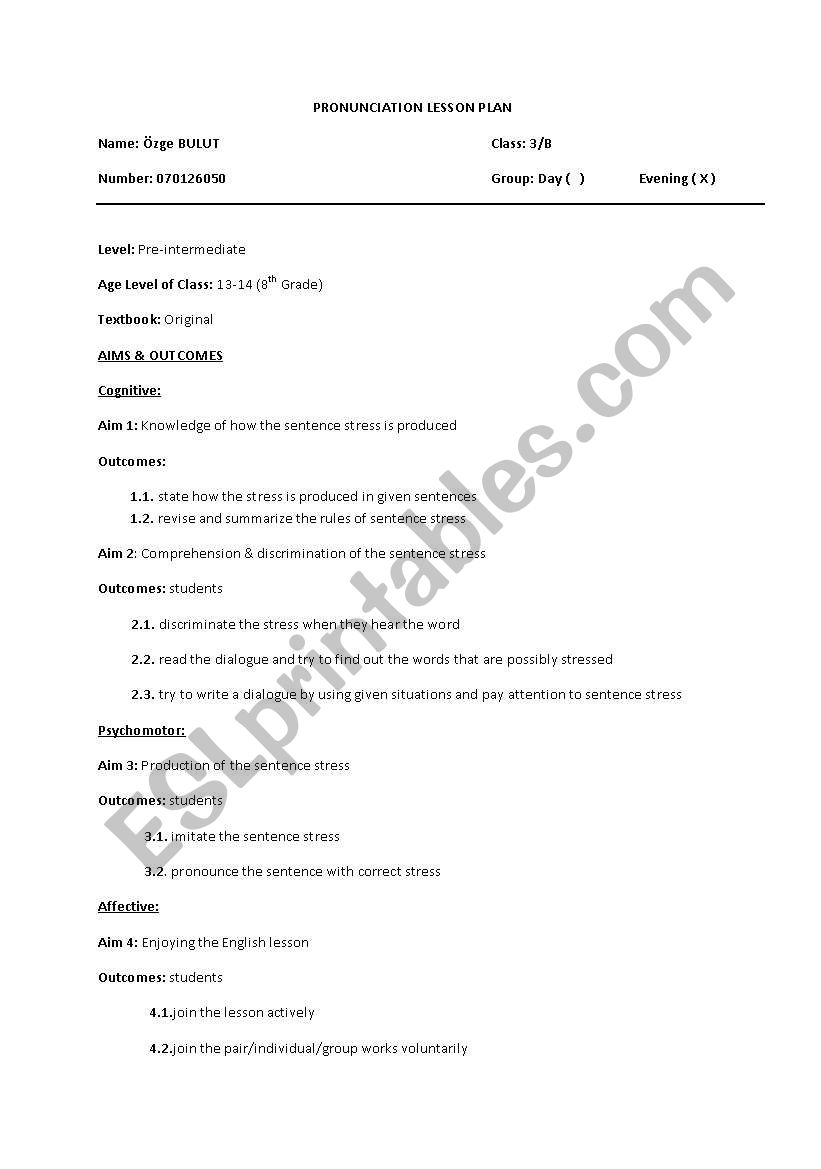 Pronunciation Lesson Plan -Sentence Stress