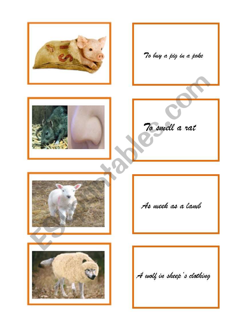 animals idioms card game 1 worksheet